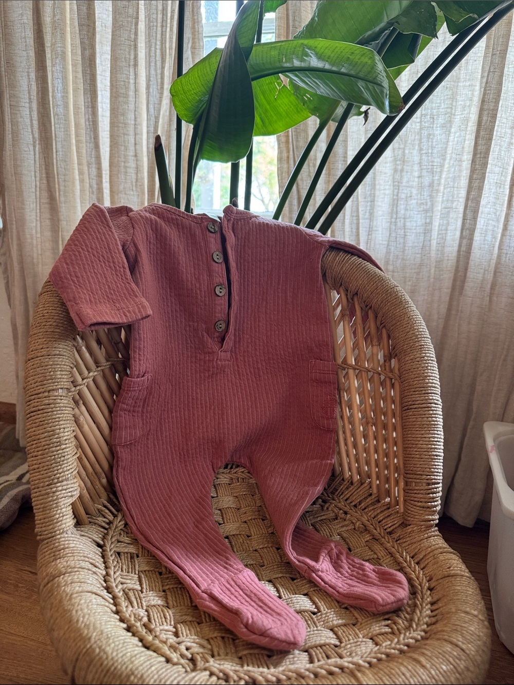 Cozy Long-Sleeve Footed One-Piece in Mauve Pink